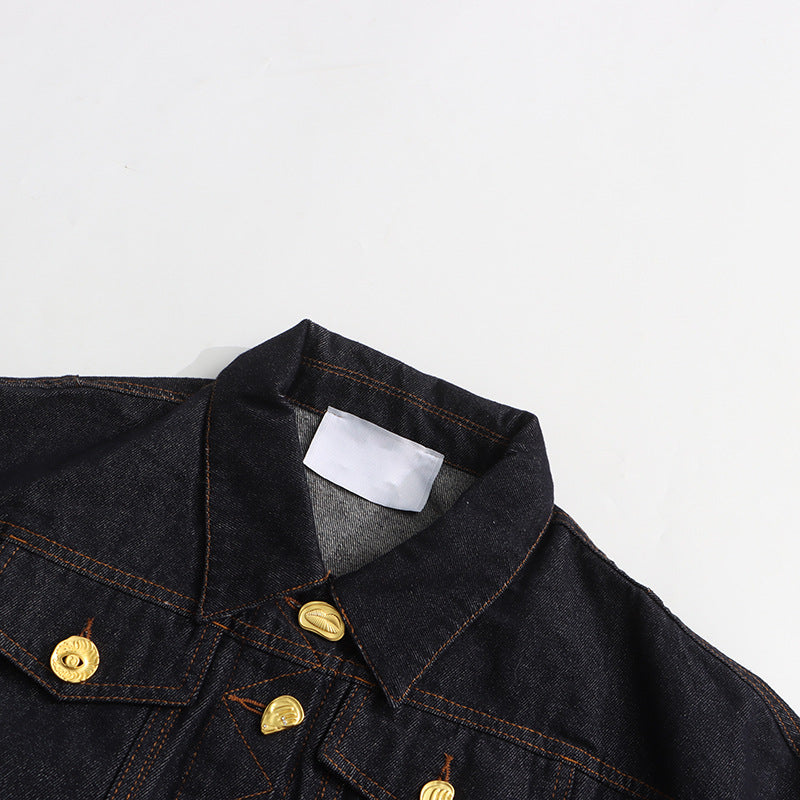 structured denim jacket with gold button detailing – AURELIA
