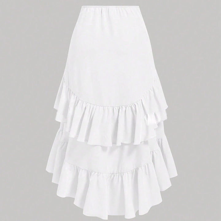 High-low ruffled midi skirt with ruched waist – Serytu