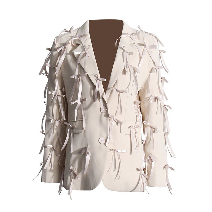 tailored blazer with ribbon bow embellishments – VELORA