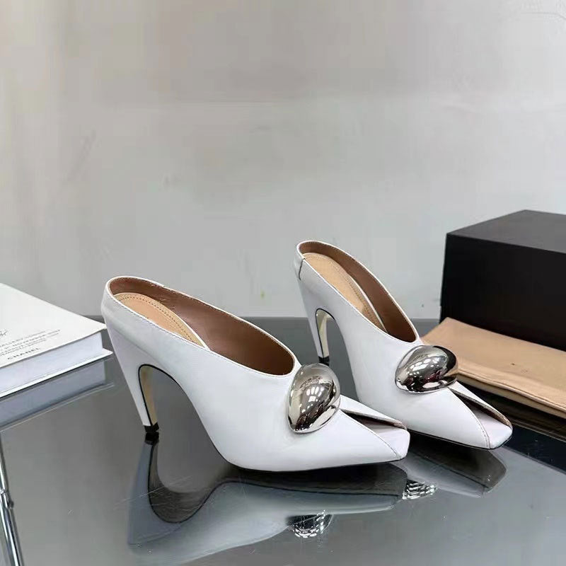 black leather mules with gold oval detail - ODD- LOMA