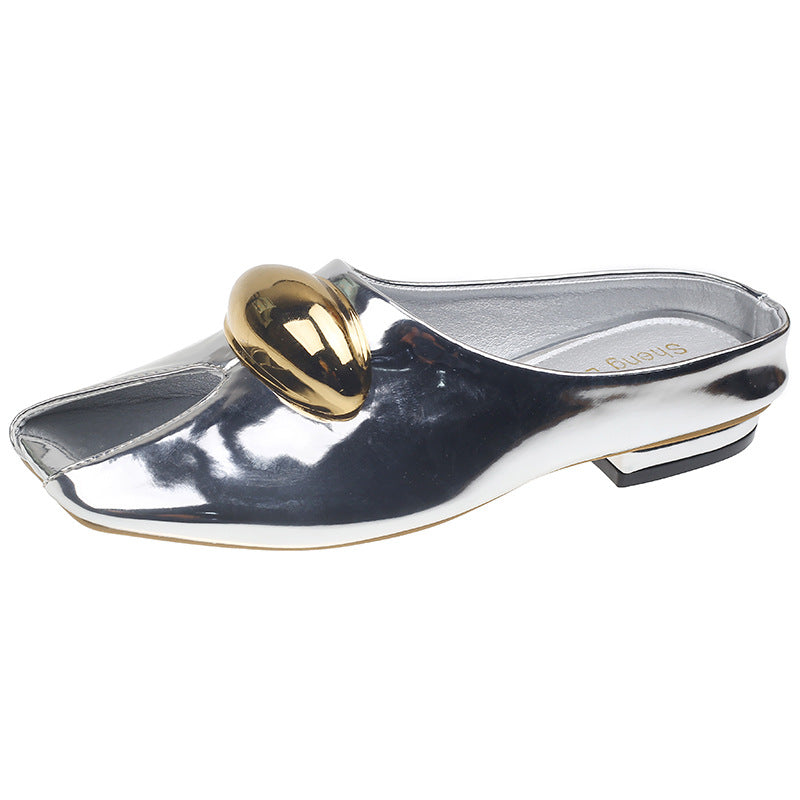 square-toe leopard mule with gold dome accent – SAVANNA