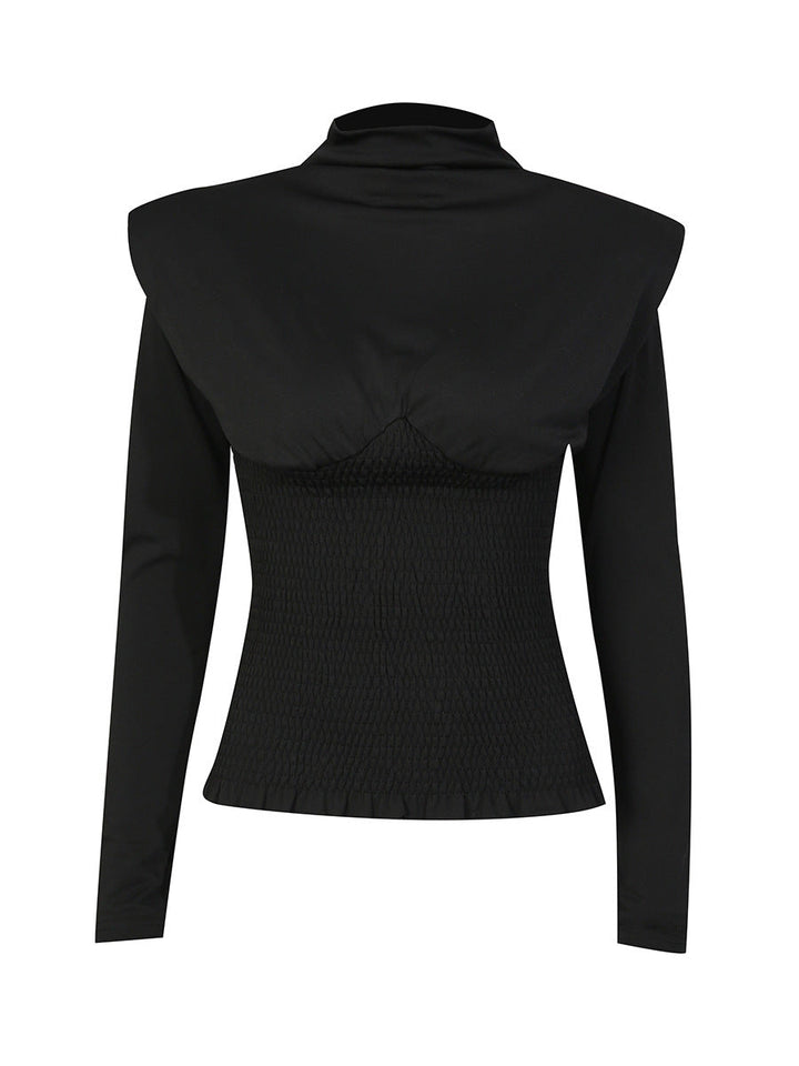 high-neck smocked waist long-sleeve top – NOIRELLE