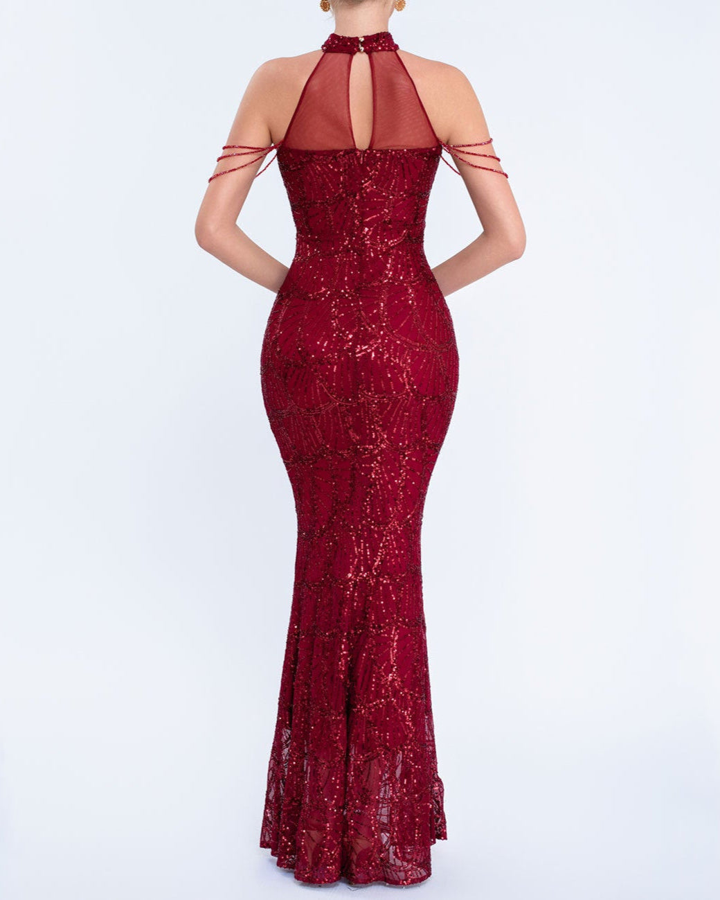 halter sequin mermaid gown with draped shoulder chains – AURORIAN