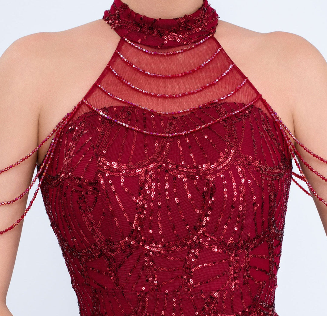 halter sequin mermaid gown with draped shoulder chains – AURORIAN