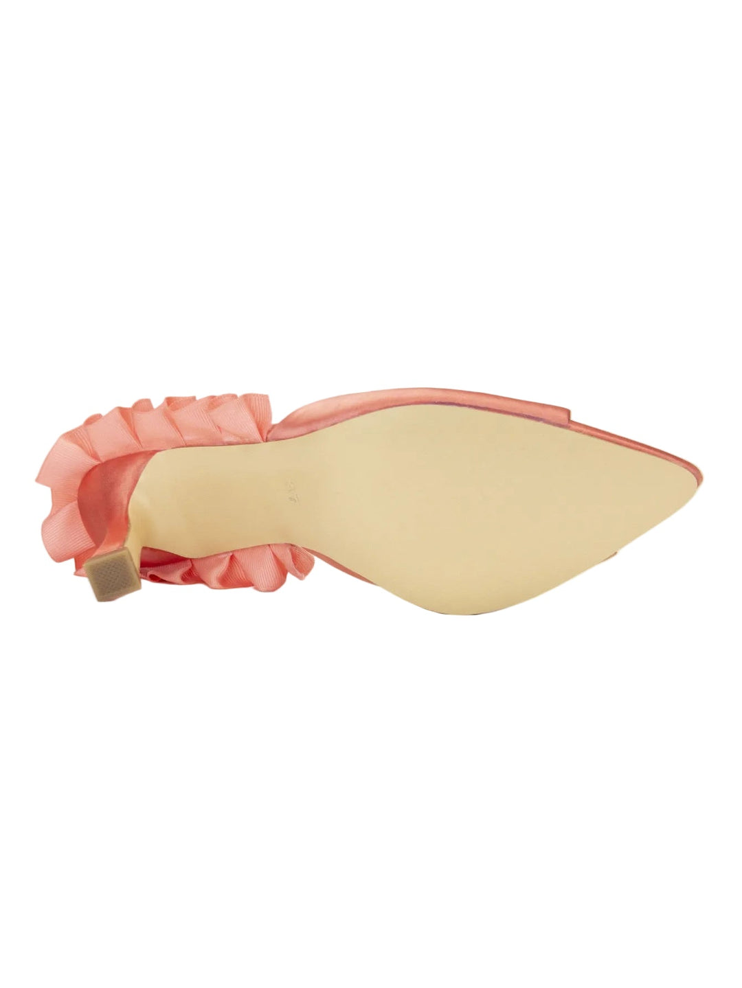 satin open-toe mule with ruffled strap detail – CORAL