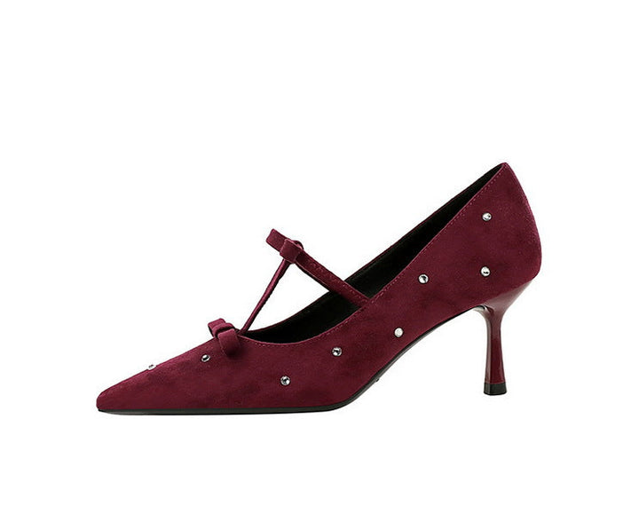 Crystal Studded Bow Strap Pointed Heels – NOIRÉVA