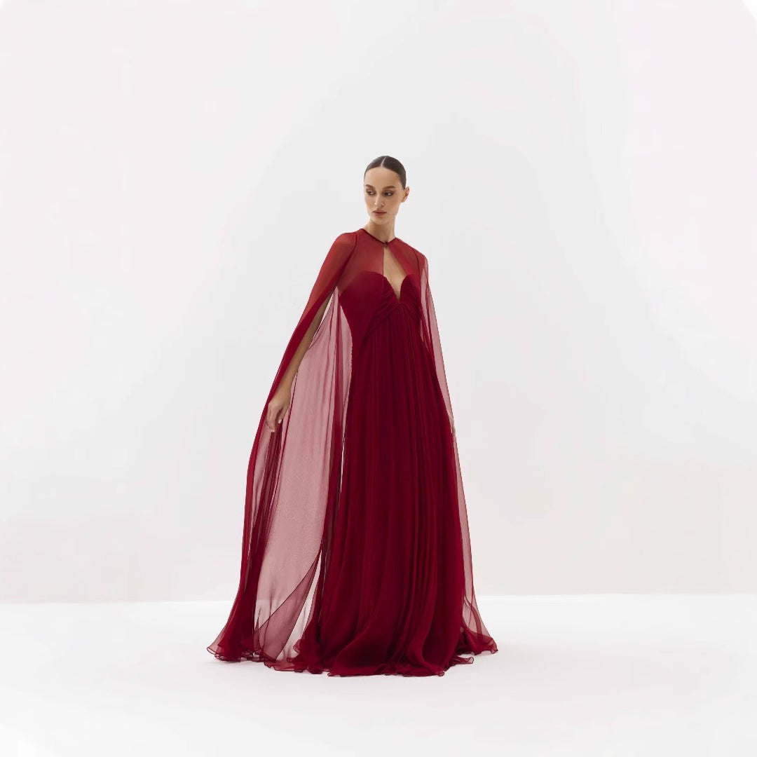 strapless chiffon gown with flowing cape - AURORVA