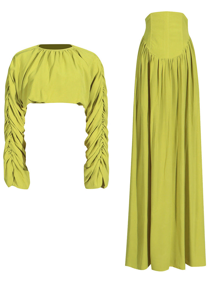 long sleeve gathered maxi dress with corset waist – LIMEA