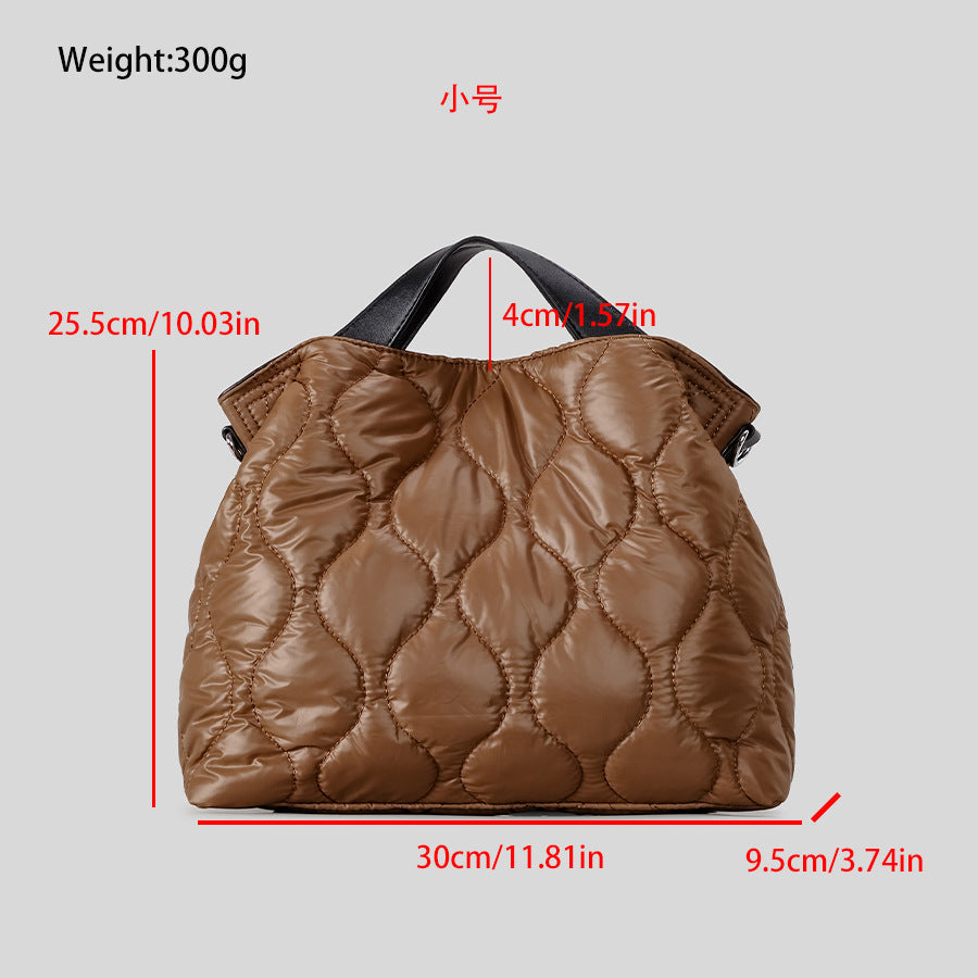 Black Quilted Puffer Shoulder Tote Bag with Top Handle - VARENA