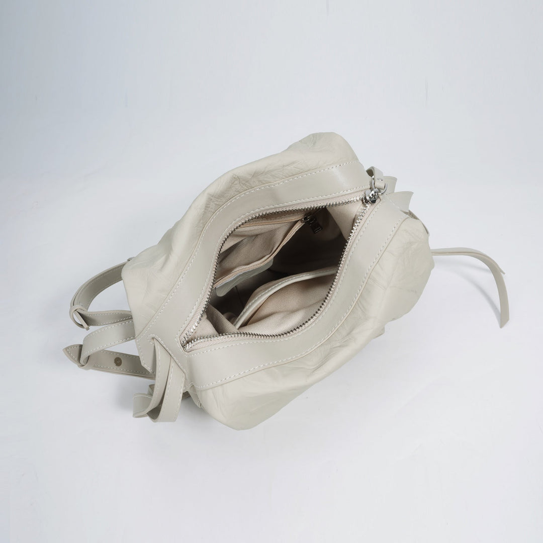 crinkled leather backpack with loop top handle - NOVLA