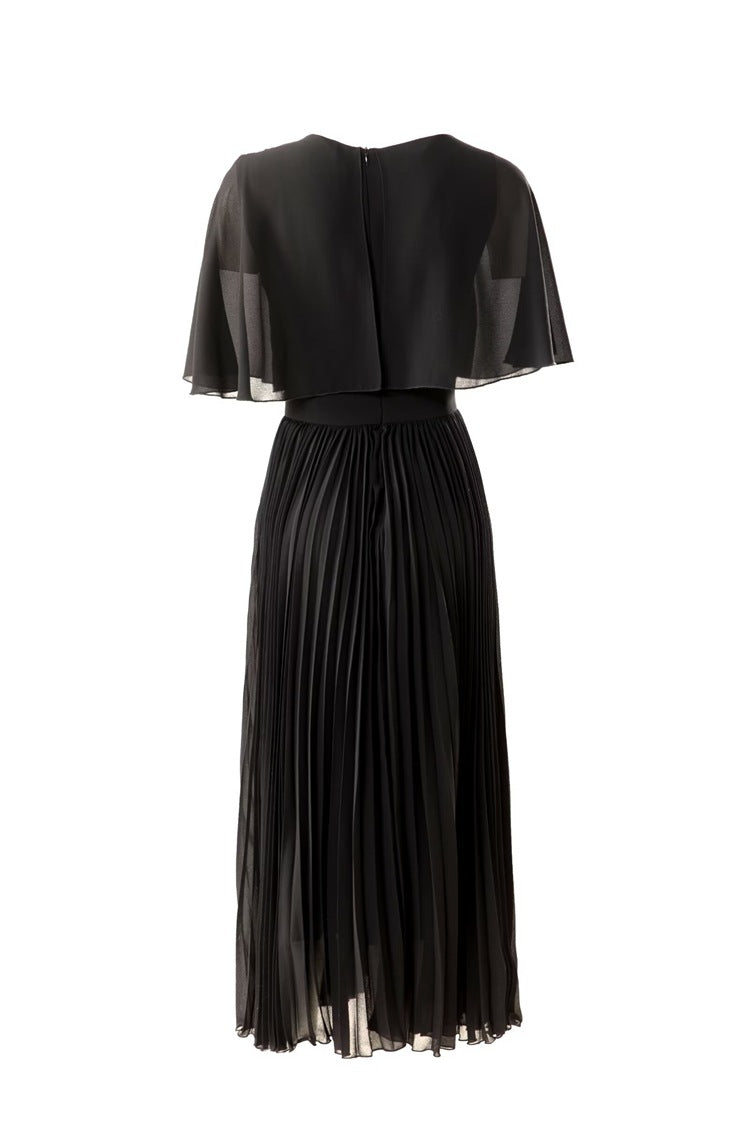 Pleated chiffon maxi dress with flutter sleeves – LILAC