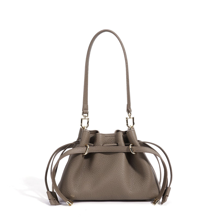 Taupe Drawstring Mini Bucket Bag – AVELINE