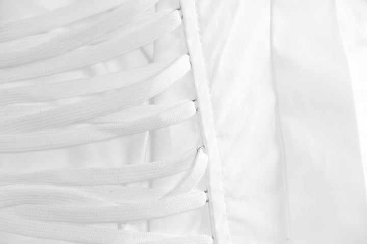 Corset-waist shirt dress with curved hem – BLANC