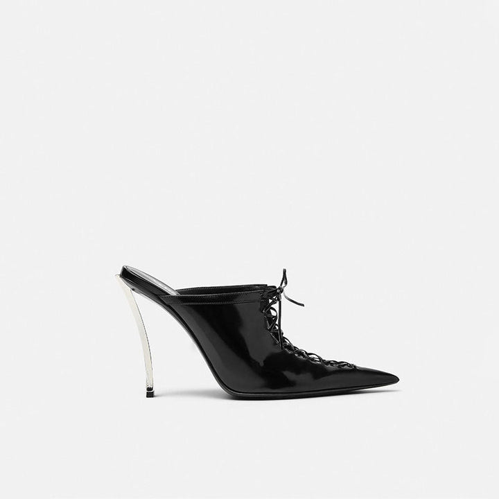 Lace-Up Pointed Toe Mule Heels – BLANC
