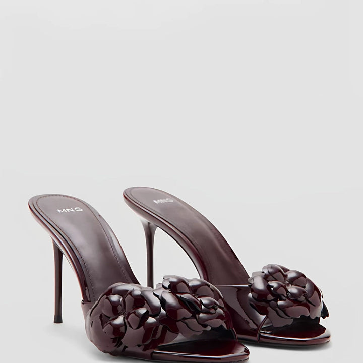Burgundy Floral Embellished Heeled Sandals – MNG