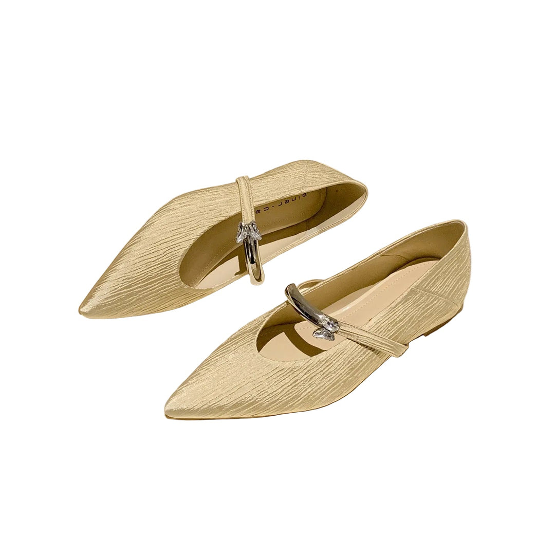 pointed-toe mary jane flats with crystal buckle strap – SERAPHINE