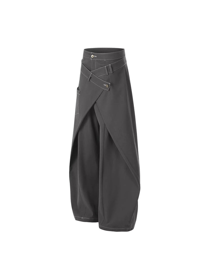 layered wrap wide-leg pants with asymmetrical belt detail – EDGE