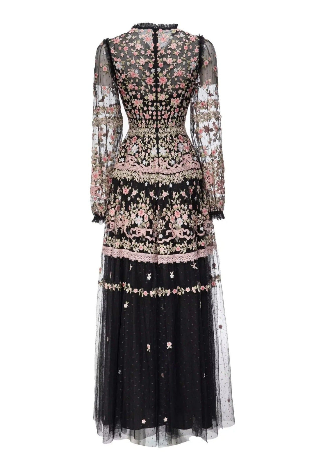 sheer embroidered tulle gown with floral motifs – Fikwesd