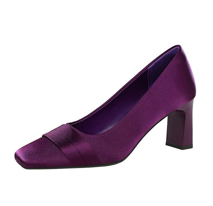 Satin Square Toe Block Heel Pumps – VIOLETTA