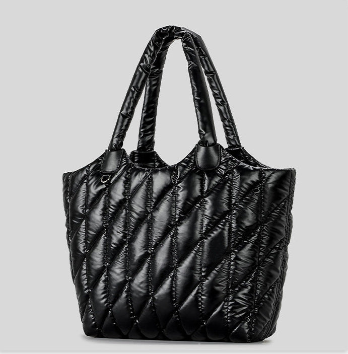 quilted puffer tote bag with padded shoulder strap – QUILT