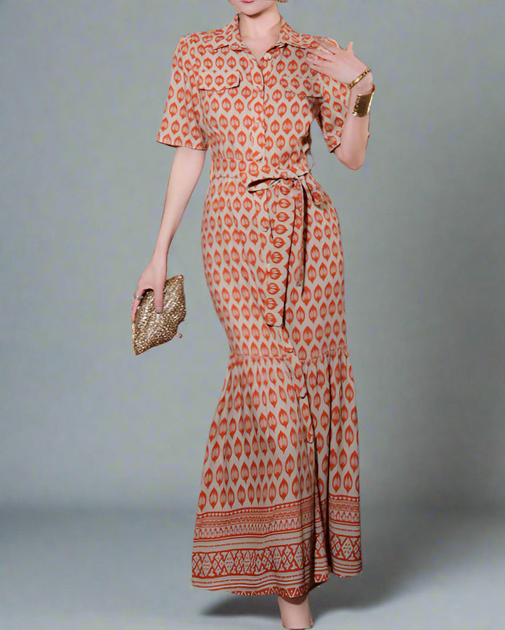 short-sleeve printed shirt dress with waist tie - ZARAJI