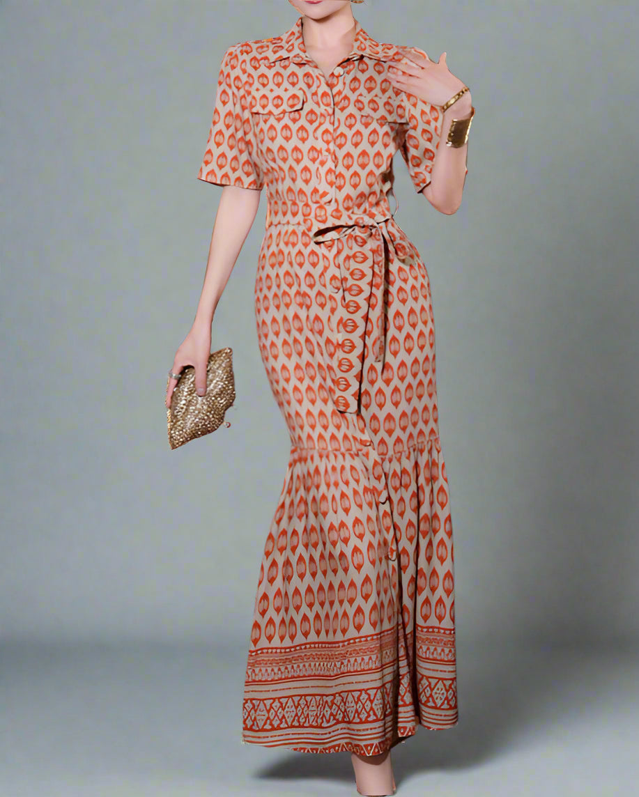 short-sleeve printed shirt dress with waist tie - ODD- ZARAJI