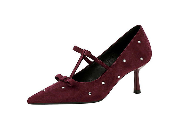 Crystal Studded Bow Strap Pointed Heels – NOIRÉVA