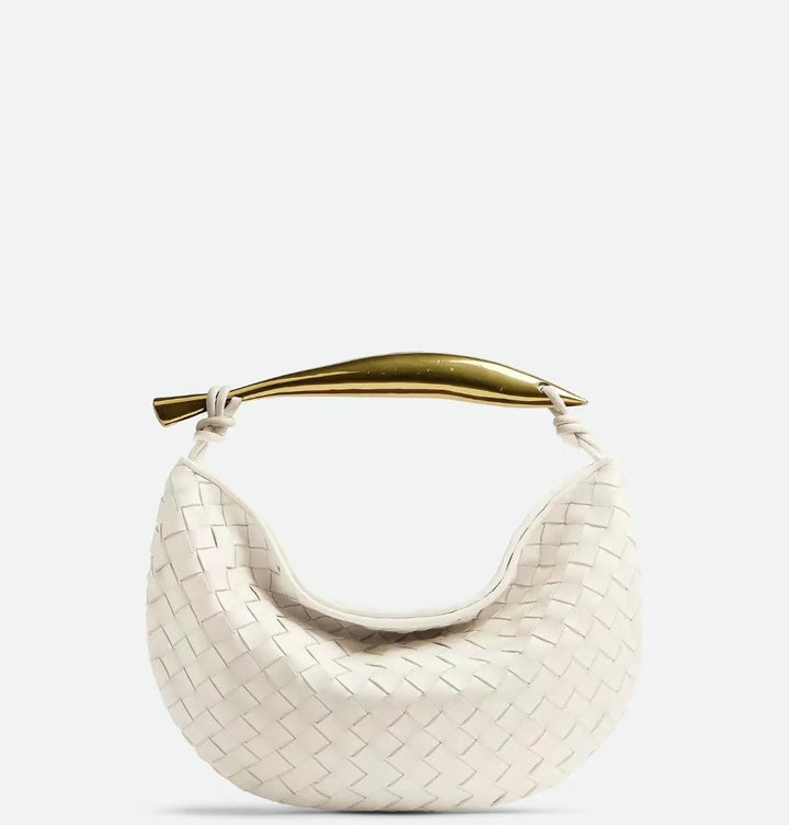 woven crescent shoulder bag with gold sculpted handle - KLLUONEL