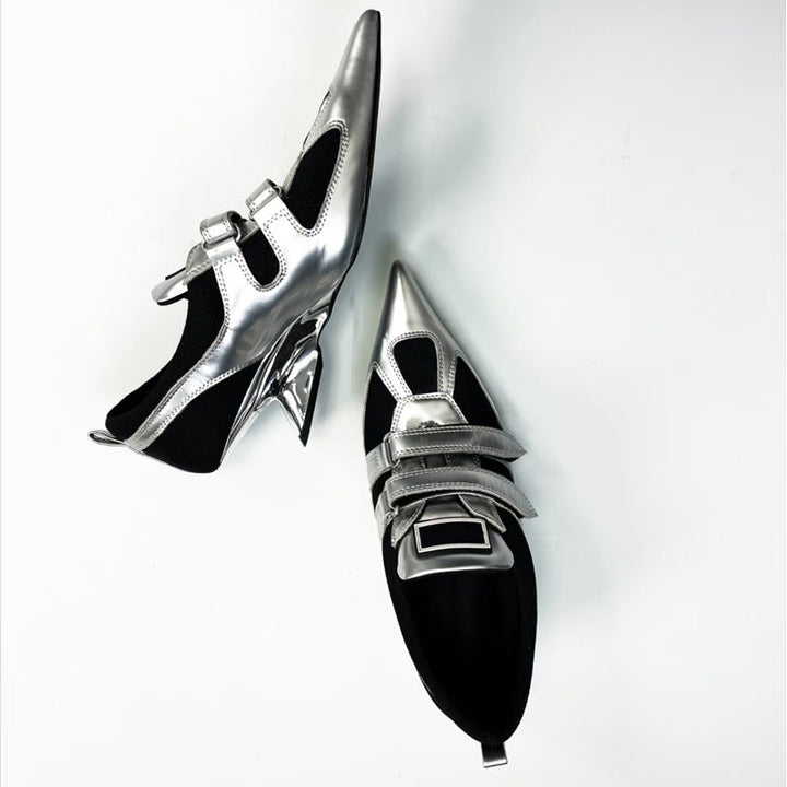 Futuristic Metallic Pointed Sneakers - Avant
