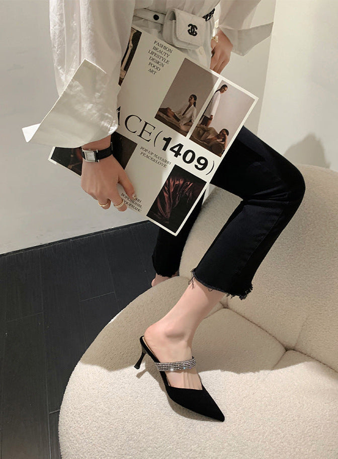 pointed-toe mule with rhinestone strap - LUNAZMU