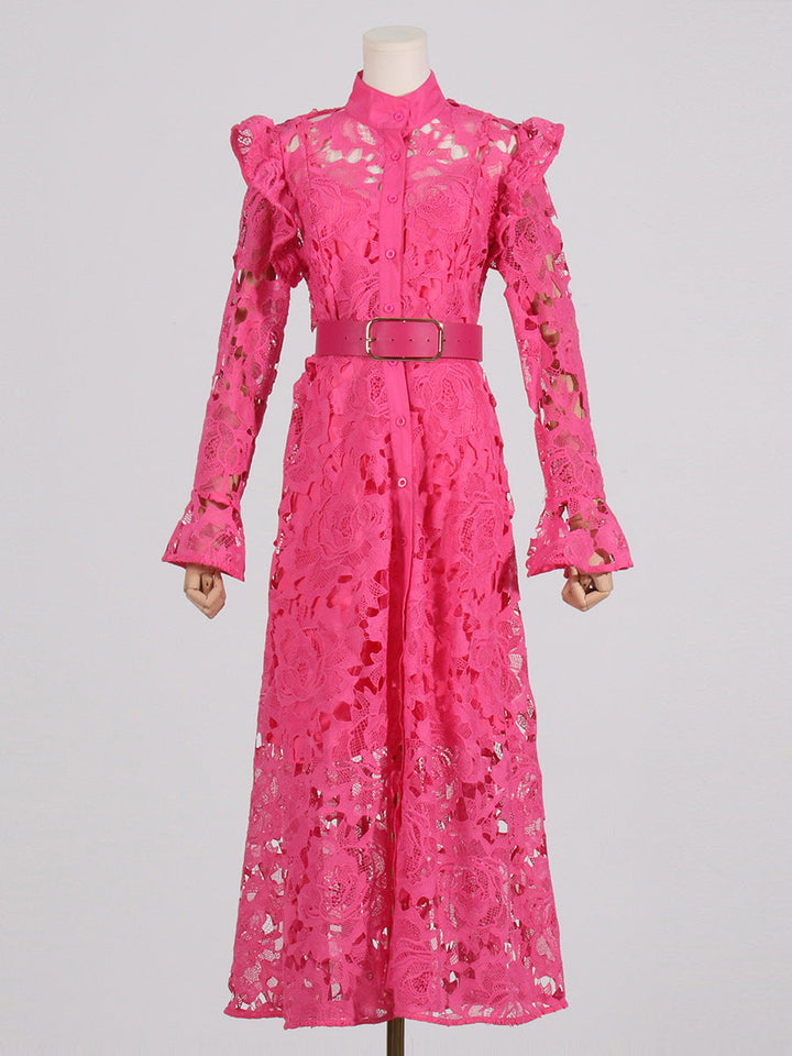 ODD- long-sleeve lace midi dress with belt – Tesoro