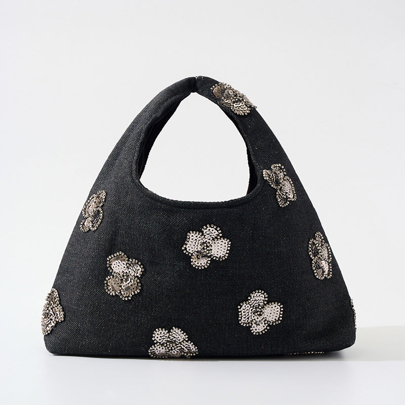 Sequin Flower Hobo Bag - Blush