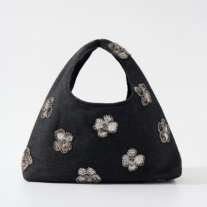 Sequin Flower Hobo Bag - Blush