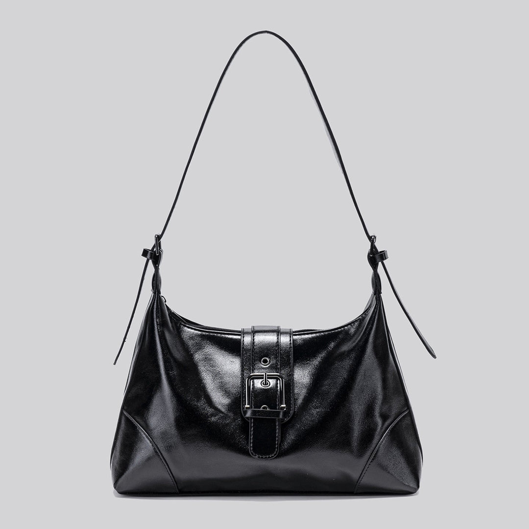 Elegant Glossy Buckle Shoulder Bag - Chic