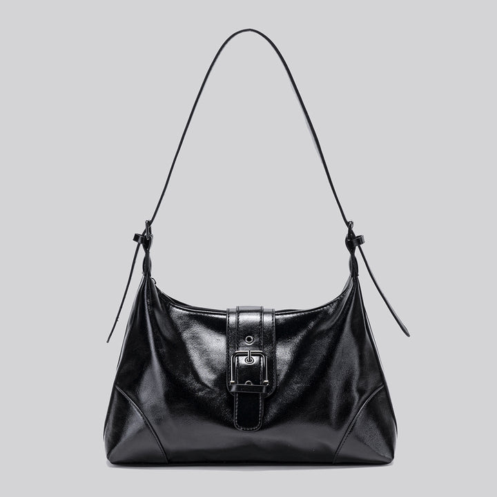 Elegant Glossy Buckle Shoulder Bag - Chic