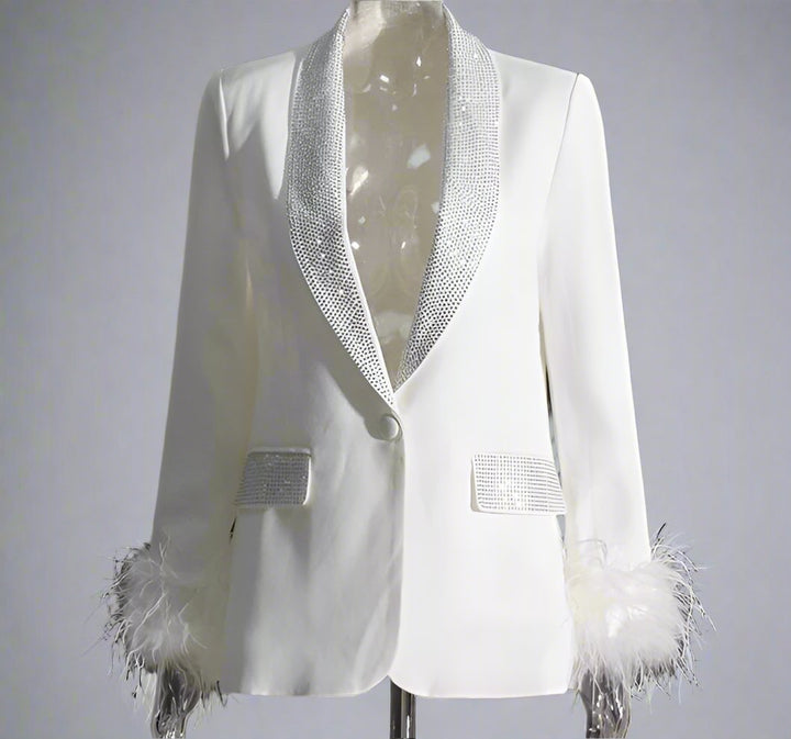 feather-cuff blazer with crystal lapels - Farwswe