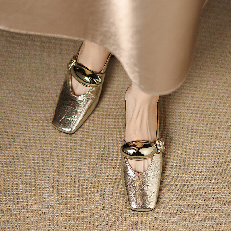 pointed metallic mule with gold hardware accent – LUXORA