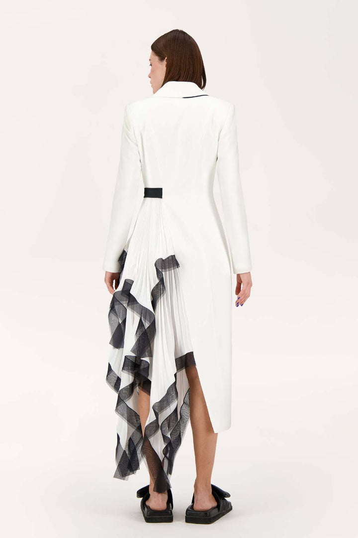asymmetric wrap dress with pleated ruffle panel - ASTRID