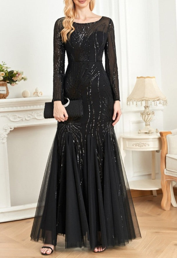 sequined mermaid gown with starburst pattern – ODD- Fistwqh