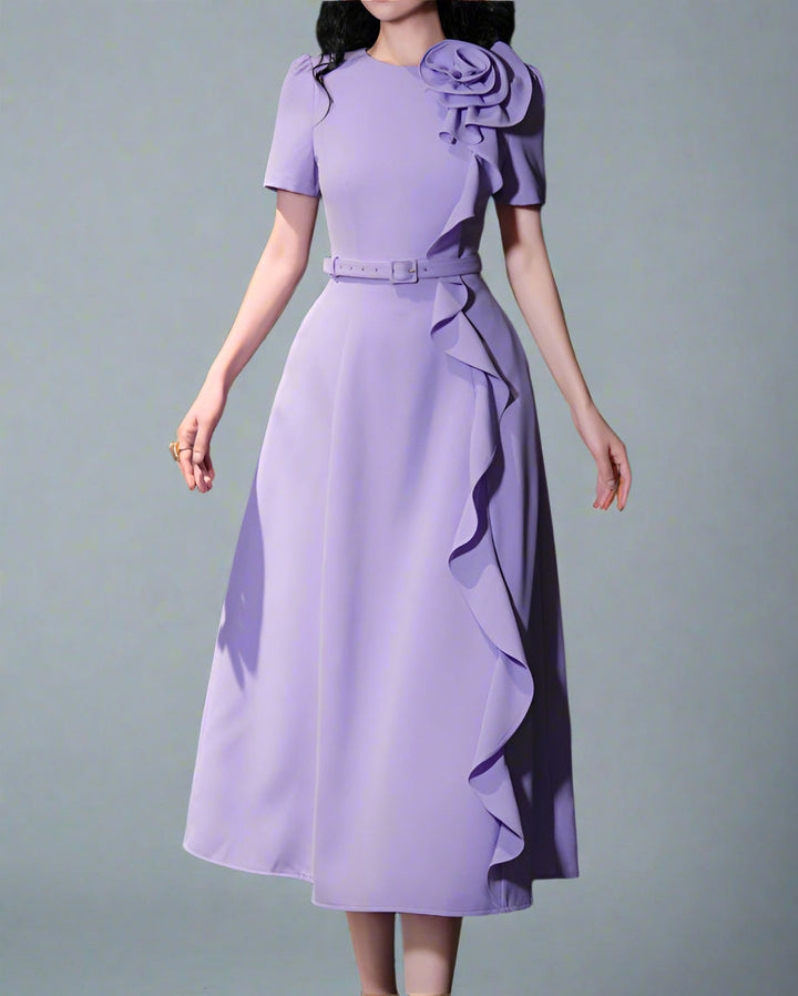 short-sleeve midi dress with 3D floral detail - CELINA