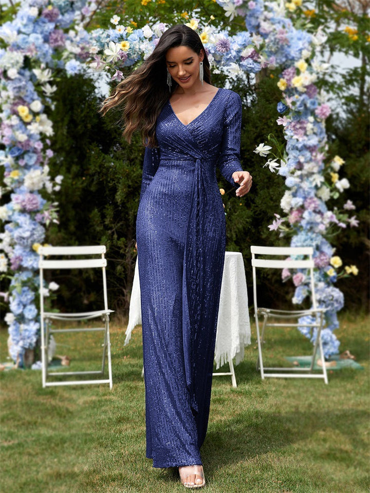 sleeve sequin wrap gown – FUCHSIA RAY