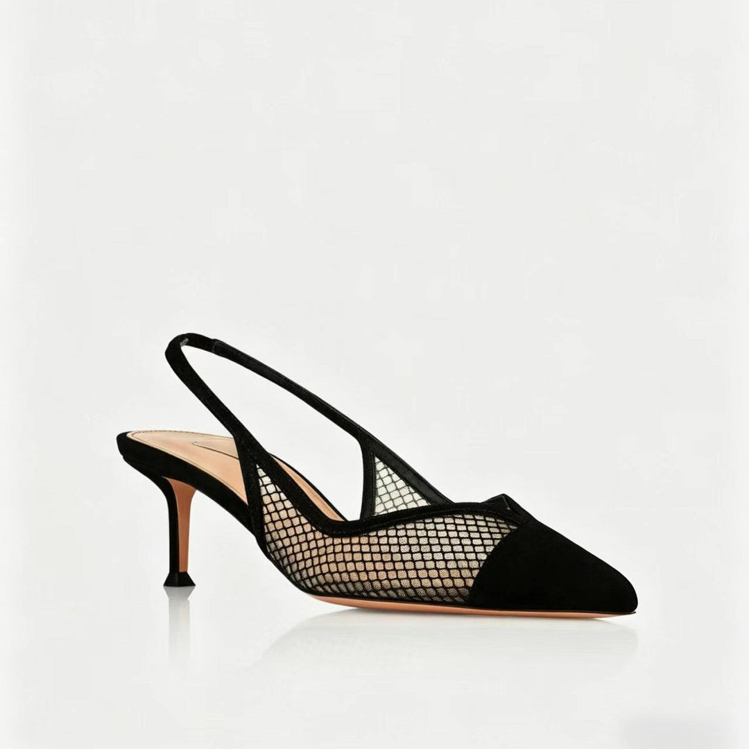 Black Mesh Slingback Heels – Midnight