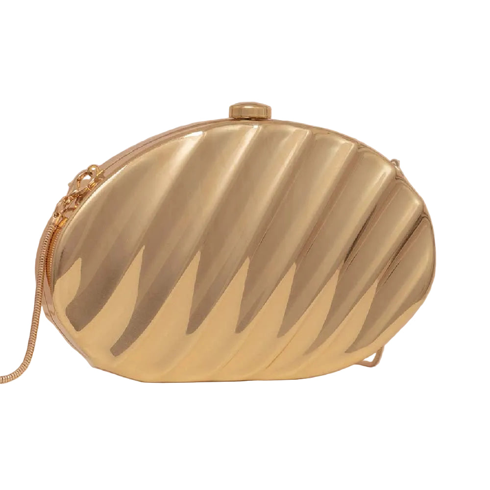 Textured metallic clutch with sculpted wave design – SHELL