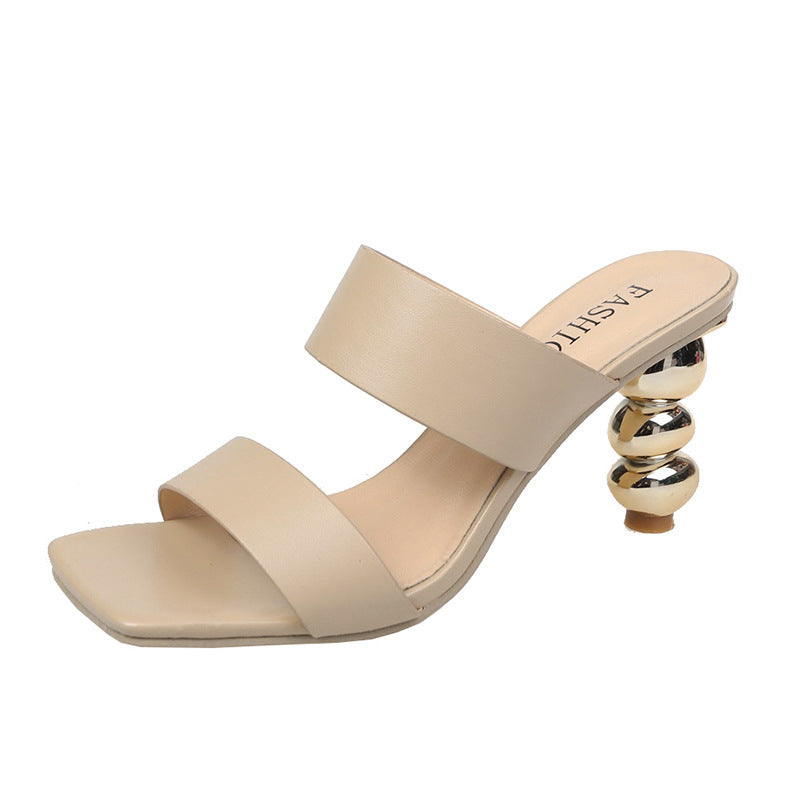double strap square toe mule with sculpted metallic heel – NOVA