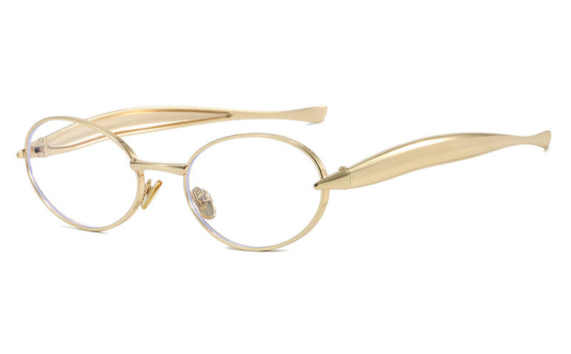 oval-frame metallic sunglasses with sculpted temples – AUWQA