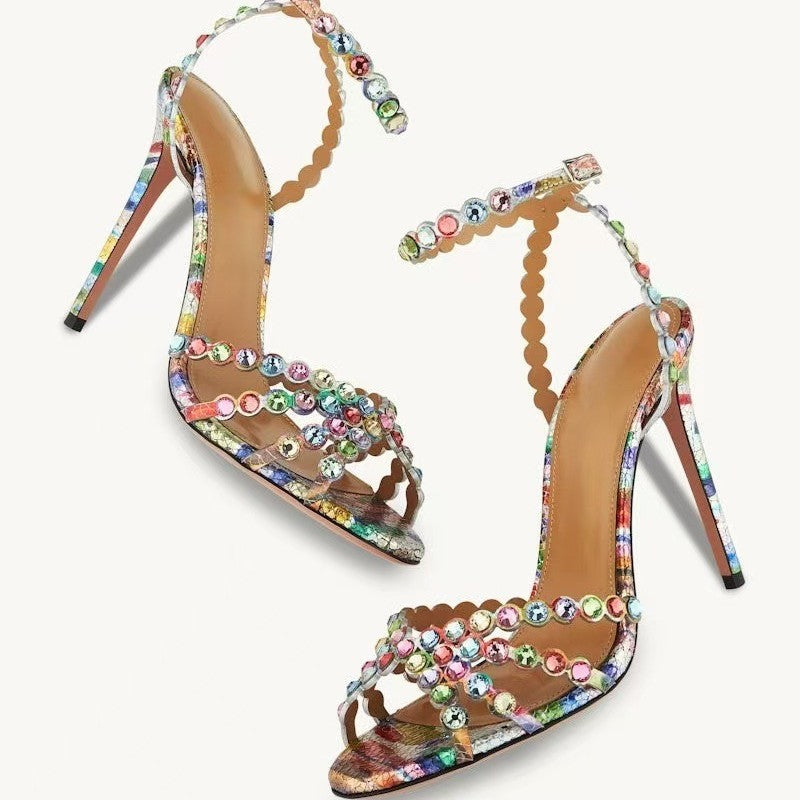 Rainbow Crystal Ankle Strap Heels – Glamour