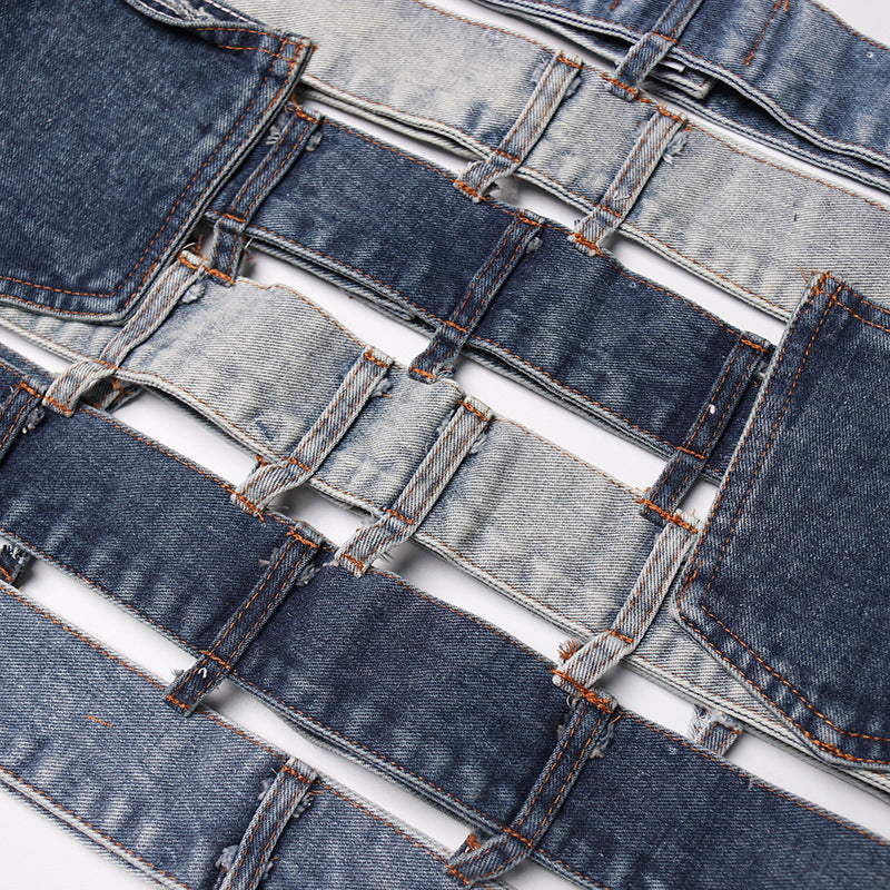 patchwork denim waist belt skirt - ODD- Talikha