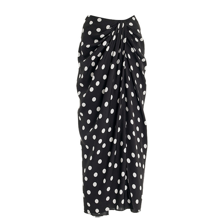 off-shoulder contrast swimsuit with polka dot wrap skirt – POLKA