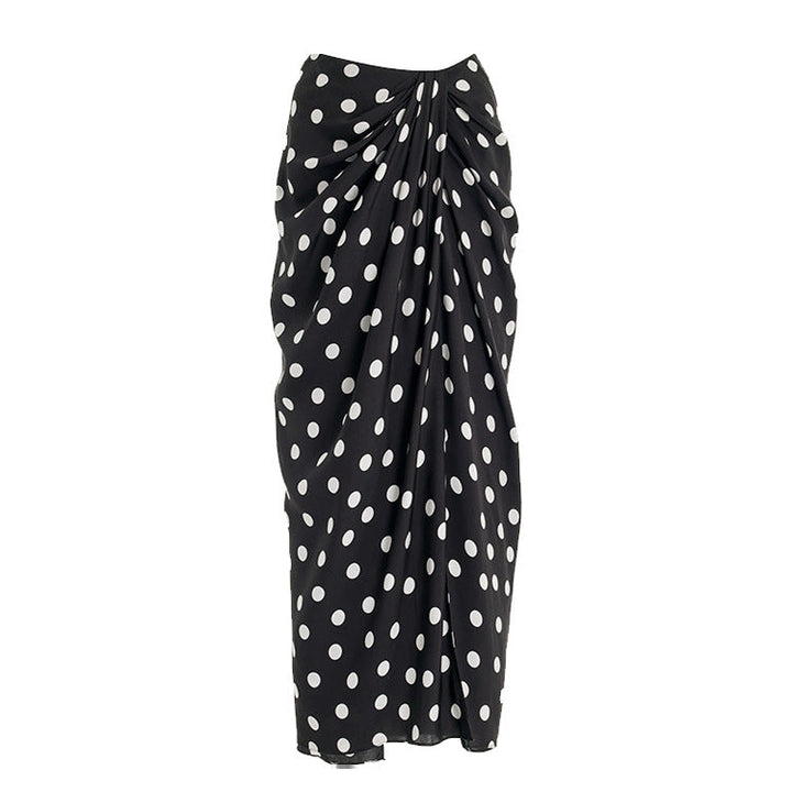 one-shoulder ruffle swimsuit with polka dot draped sarong – REMA