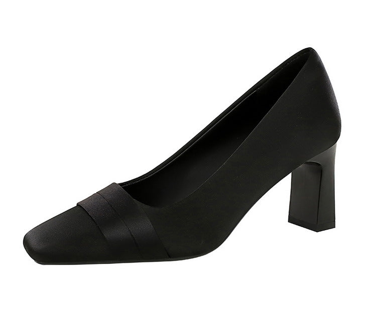 Satin Square Toe Block Heel Pumps – VIOLETTA